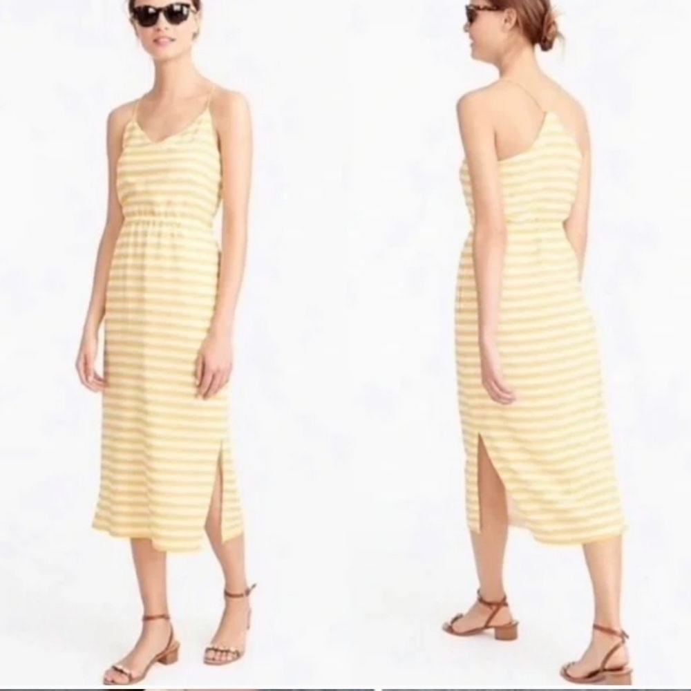 J. CREW Gray & Yellow Racerback Midi Side Slit Sheath Dress